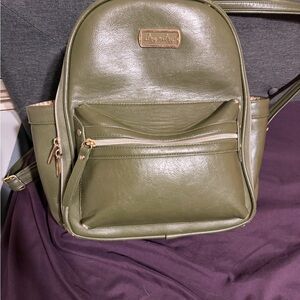 Olive Green Faux Leather Mini Backpack